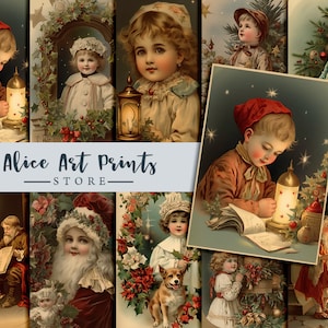 Diario basura de tarjeta de Navidad, efímera digital, suministros de diario basura, fabricación de tarjetas, álbum de recortes, postales retro, postal de Navidad de 1900