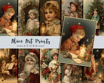 Christmas card junk journal, digital ephemera, junk journal supplies, card making, scrapbook, Retro Postcards, 1900s Christmas postcard