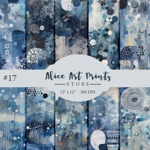 Papel digital con pintura abstracta, fondos con manchas abstractas de color, pintura caprichosa de azules y blancos, papel para scrapbooking n.° 17