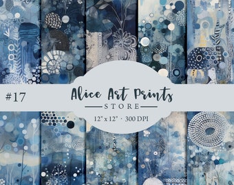 Abstract Painting Digital Paper, Abstract Blots of Color Backgrounds, Whimsical Painting of blues and whites Scrapbooking Paper #17