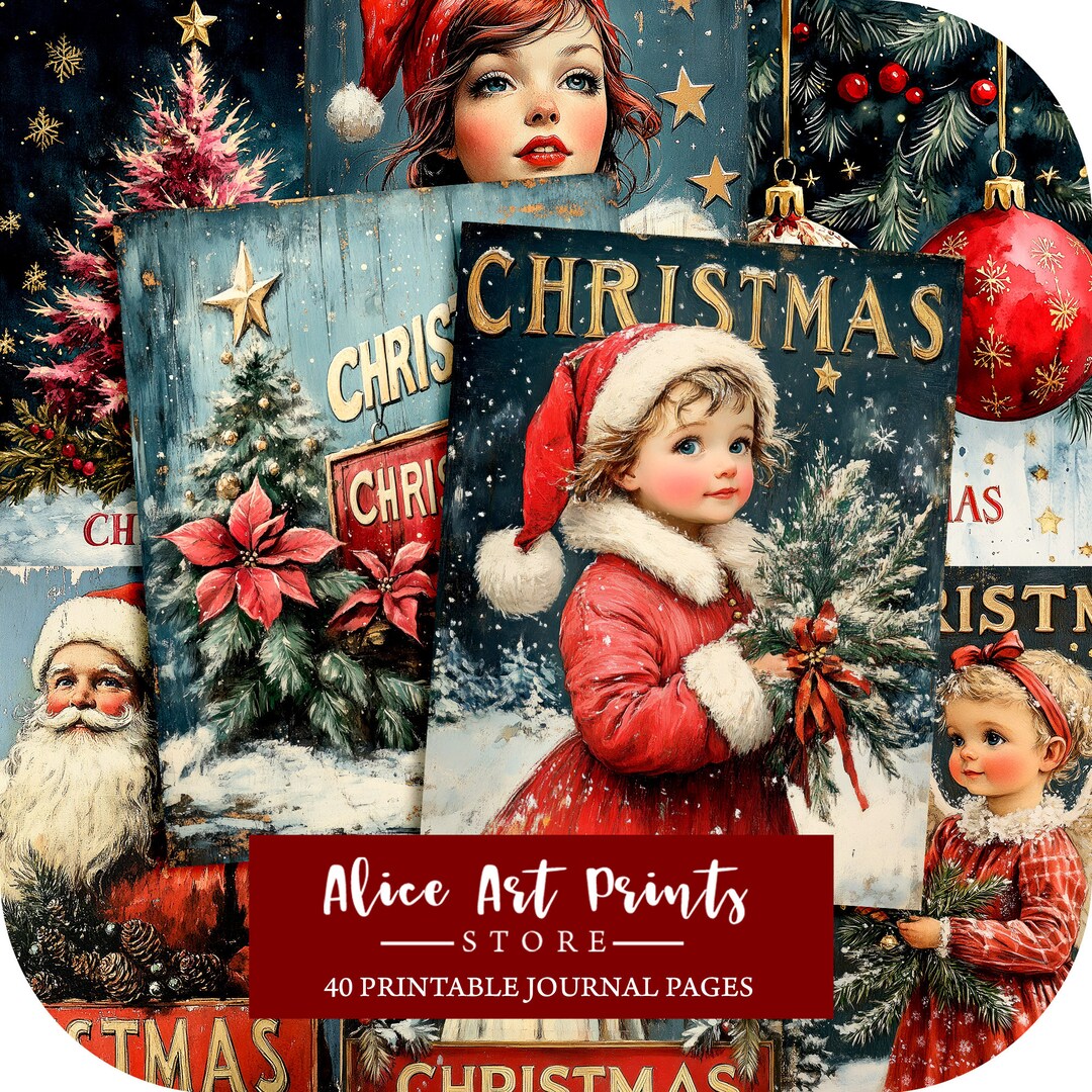Christmas Junk Journal Pages, Winter Scrapbook Pages, Ephemera, Vintage ...