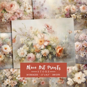 Shabby Flowers Junk Journal Pagina's, Floral Journal Digitaal Papier voor Scrapbooking, Boeket Afdrukbaar, Vintage Ephemera Instant Download