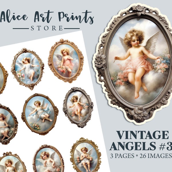 Fussy Cut Vintage Angel Ephemera for Junk Journals, Victorian brooch, Cute Angel Girl Digital Download, Printable Collage Sheet,  Cut-outs