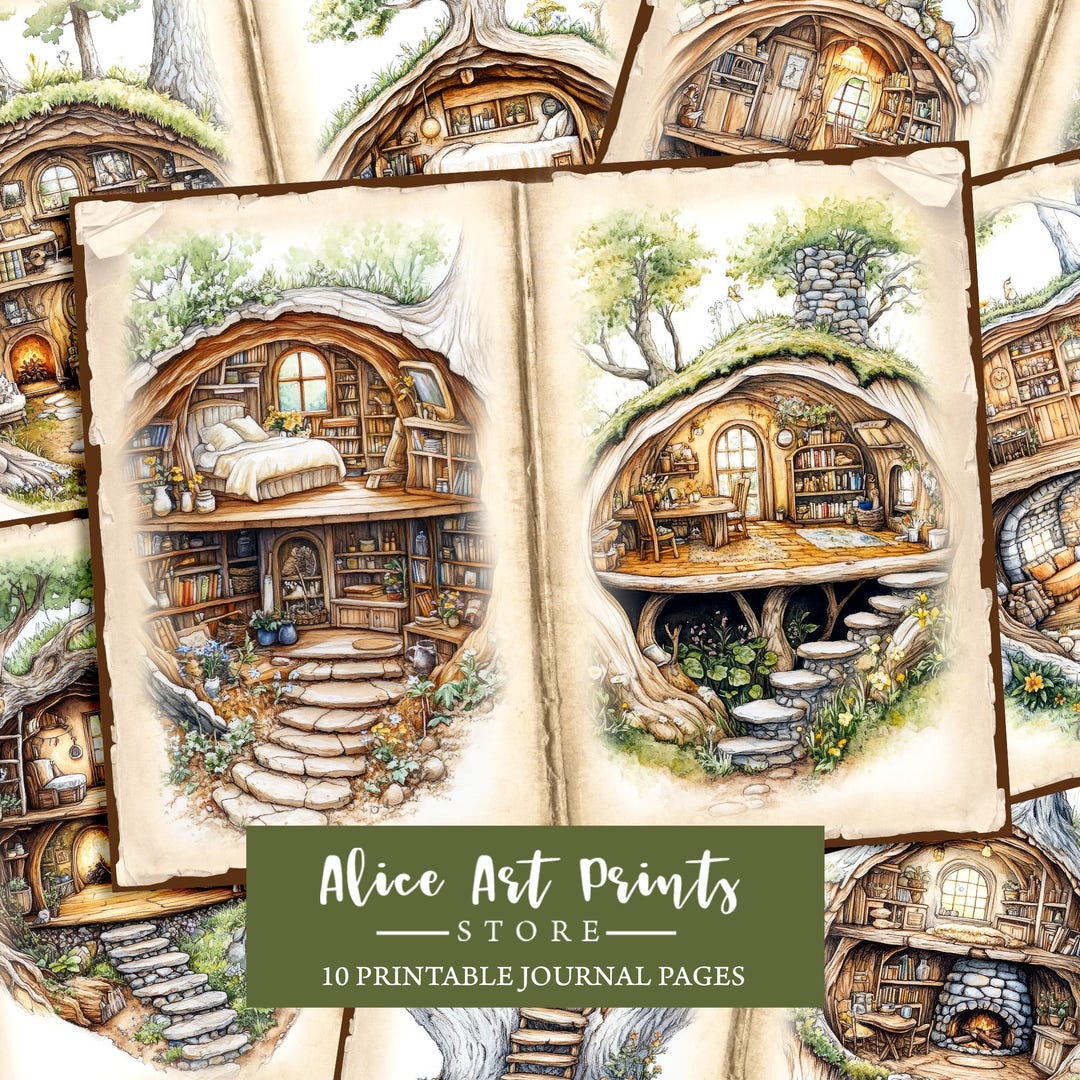 Secret Forest Houses Junk Journal Kit, Watercolor Cute Animal Burrows ...