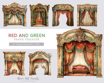 Printable Vintage Paper Theater, French Theater Dollhouse, junk journal digital vintage ephemera, collage, card making, scrapbooking