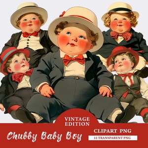 Vintage Baby Boy Clipart Bundle, Paper Dolls transparent PNG, Vintage Cute Chubby Baby Clipart, Paper craft, Digital Junk Journal Ephemera