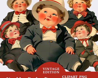 Vintage Baby Boy Clipart Bundle, Paper Dolls transparent PNG, Vintage Cute Chubby Baby Clipart, Paper craft, Digital Junk Journal Ephemera