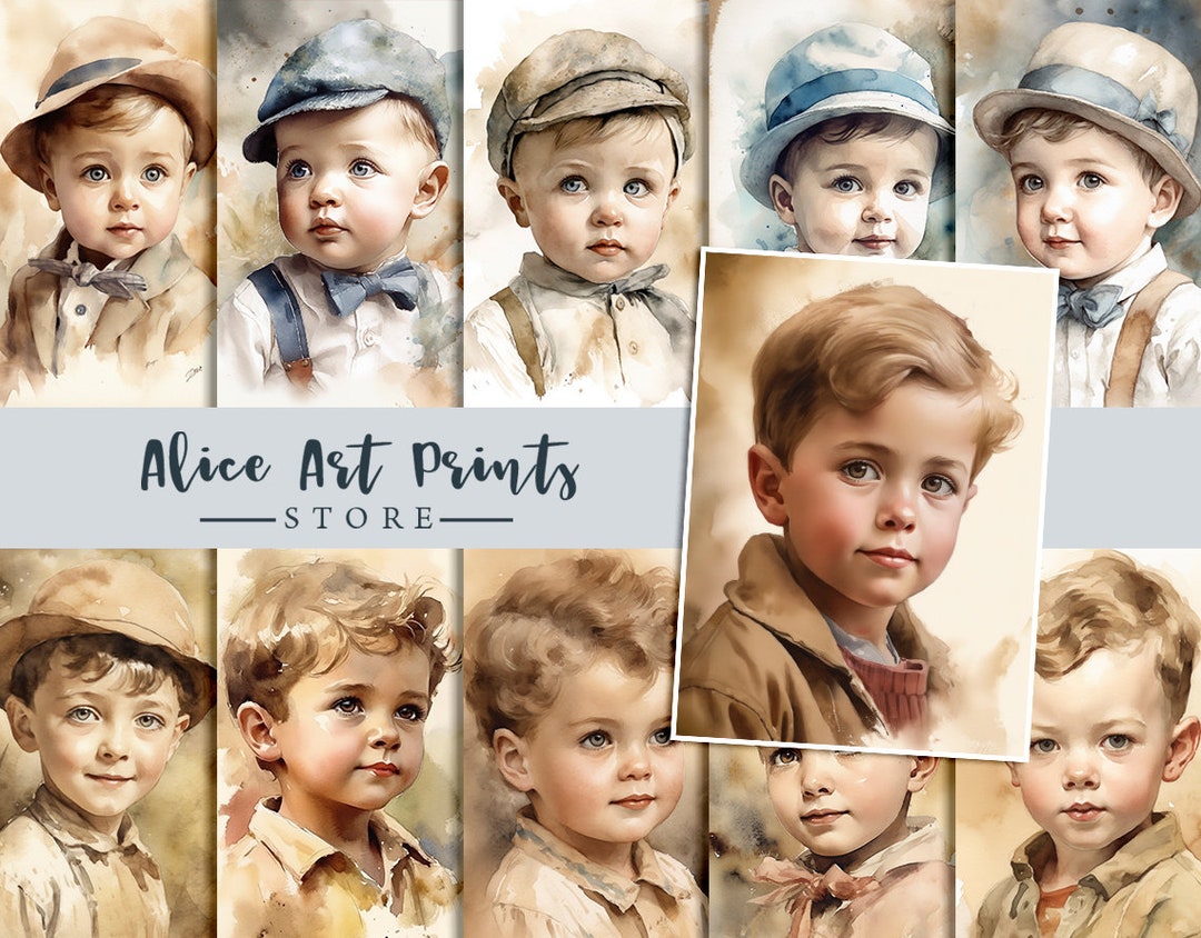 Watercolor Vintage Little Boy, Portrait - Junk Journal Cards ...