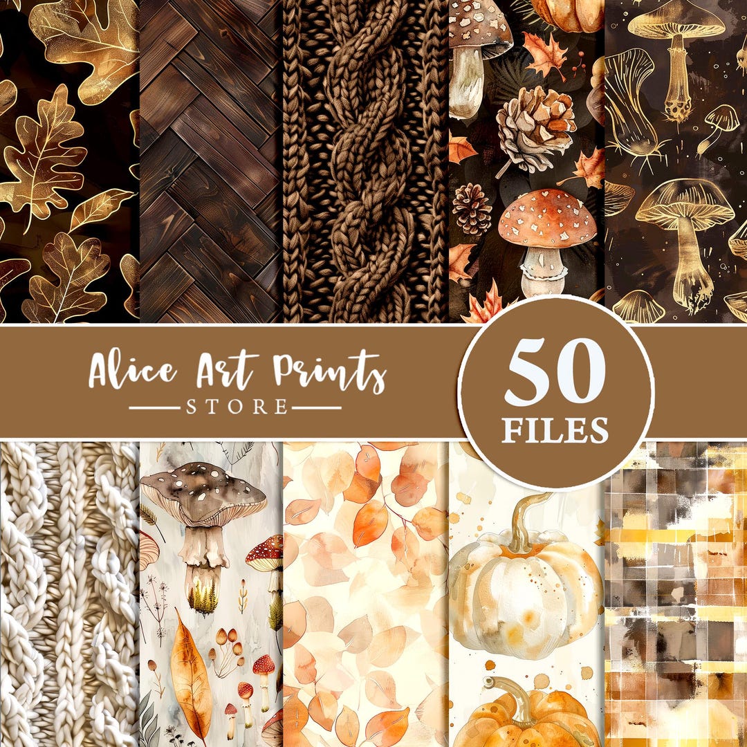 Autumn Rustic Pattern Printable Watercolor Cozy Autumn Rustic Seamless Digital Patterns ...