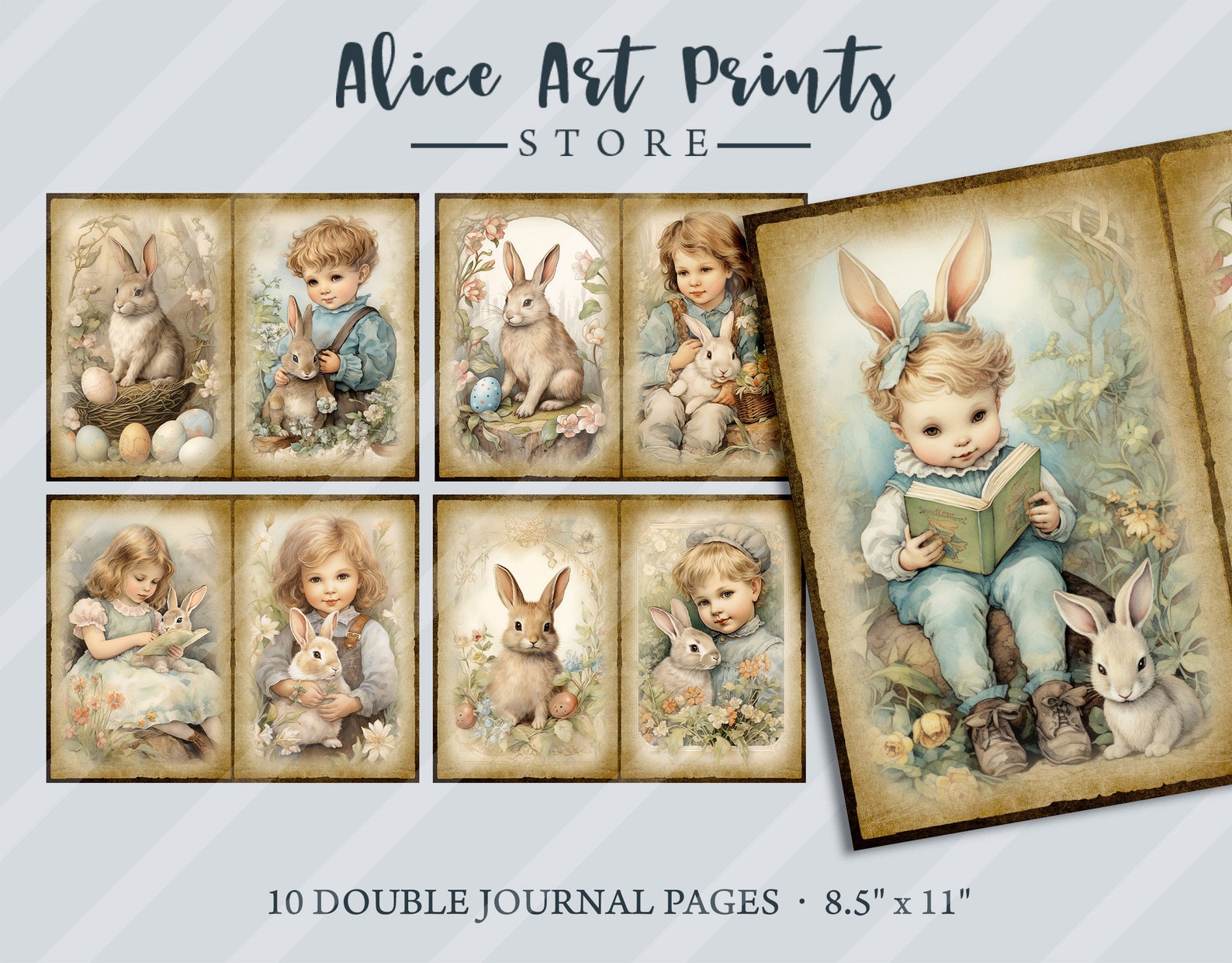 Victorian Easter Bunny Junk Journal Kit Pages, Vintage Easter Ephemera ...