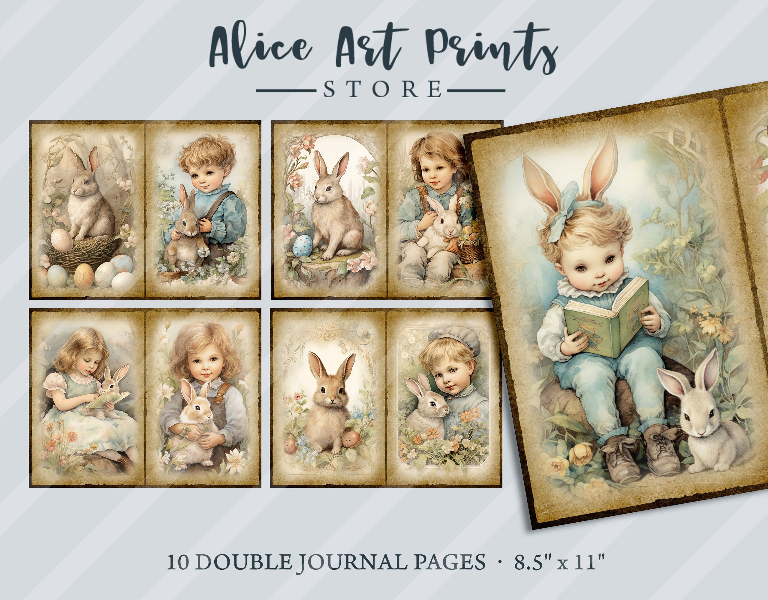 Victorian Easter Bunny Junk Journal Kit Pages, Vintage Easter Ephemera ...