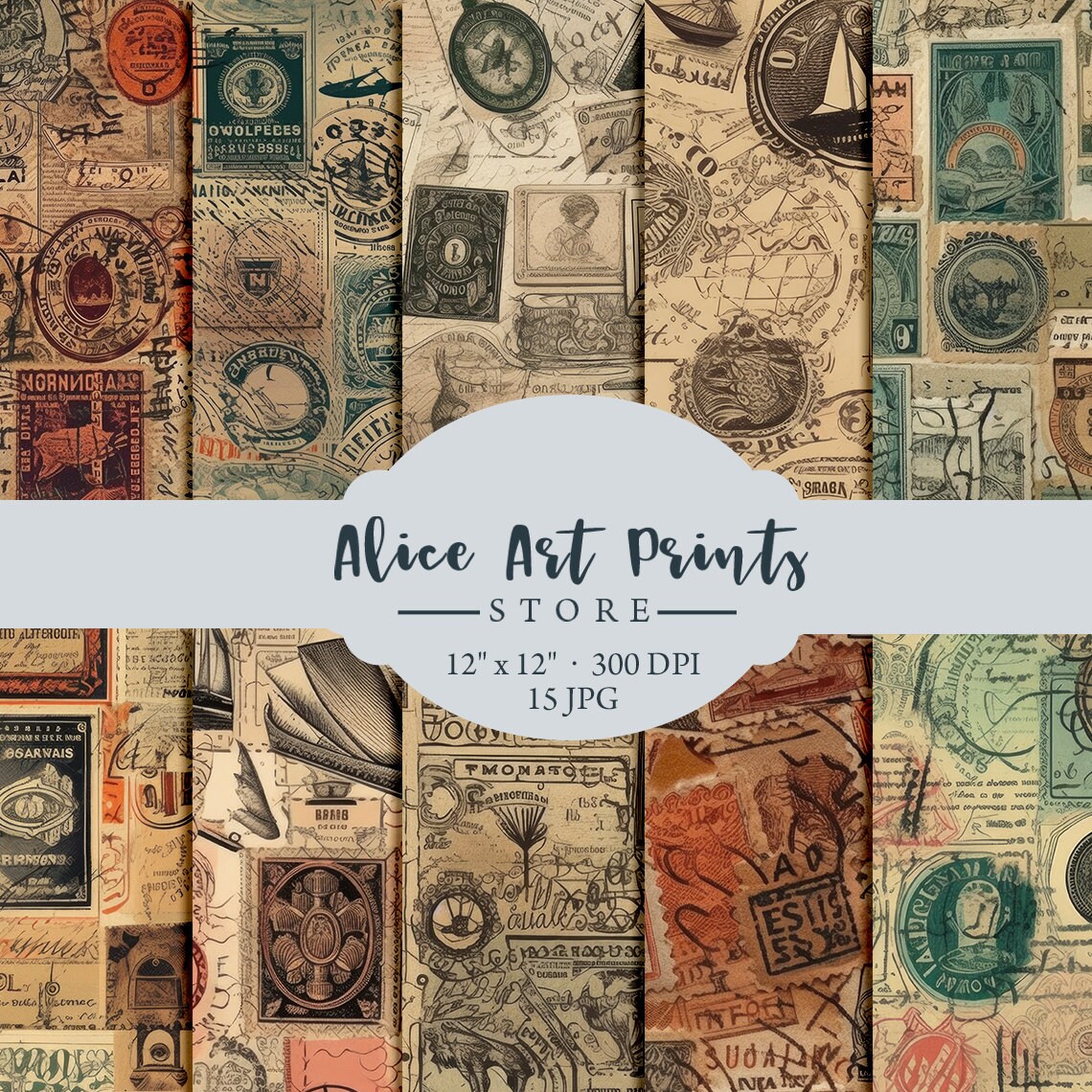 Postmarks Vintage Texture, Stamps Theme Scrapbooking Digital Paper ...