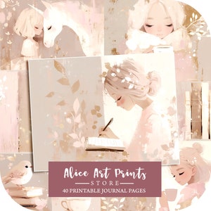 40 Romantische Junk Journal Seiten, Hauch von Rosa Scrapbook Pastell Papiere, Rosa gemütliche Collage Sheet Digital Download, Anime Junk Journal Ephemera