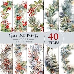 Christmas Wreath 40 JPEG, Watercolor Winter Wreath Clipart, Christmas Clipart, junk journal ephemera, card making, Printable Digital File