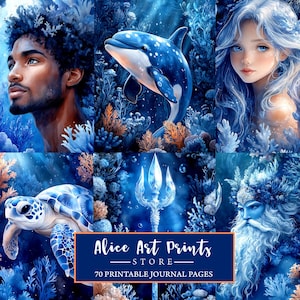 Lost Atlantis Junk Journal Seiten, Meerjungfrau Digital Scrapbook Papier unter dem Meer Collage Sheets Unterwasserwelt Journal Seiten Marine Papiere