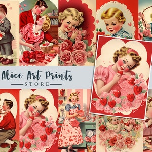 Jaren 1950 Valentine card junk journal, digitale ephemera, junk journal supplies, kaarten maken, plakboek, Retro Ansichtkaarten, Vintage Valentijnskaart