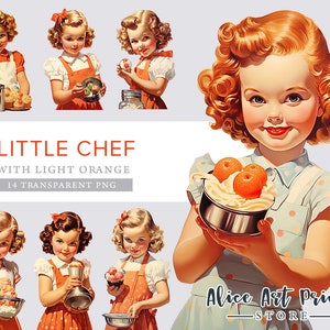 Cute Little Chef Clipart, clipart de culinária, Baking girl Journaling Ephemera, kit de diário de lixo, imagens vintage, criação de cartões, scrapbooking