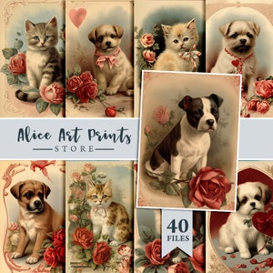 1950s Valentine card junk journal, Vintage Valentines Day animals Ephemera Pack, Retro Postcards, Vintage Valentine card, DIY card making