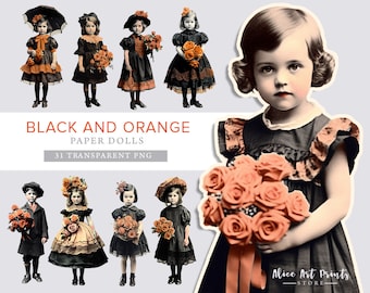Vintage Halloween Children, PNG, junk journal kit, digital collage images, vintage images, vintage kids photos, Halloween paper dolls
