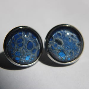 Blue acrylic button earrings