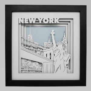 NYC Shadow Box Brooklyn Bridge Skyline 3D Statue Of Liberty Big Apple Travel Layered Paper Artwork Handmade New York City Papercut Wall Art