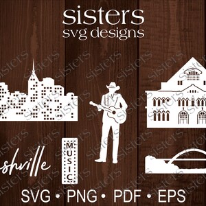 Nashville Skyline SVG Ryman Auditório Cantando Cowboy Bridge Neon Sign Art DIY Cricut Silhouette Máquina de corte Arquivo