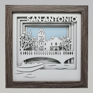San Antonio Shadow Box Handmade Riverwalk Bridge Papercut Alamo Wall Art Skyline Artwork Boat Tour Gift Layered Paper 3D Vacation Decor