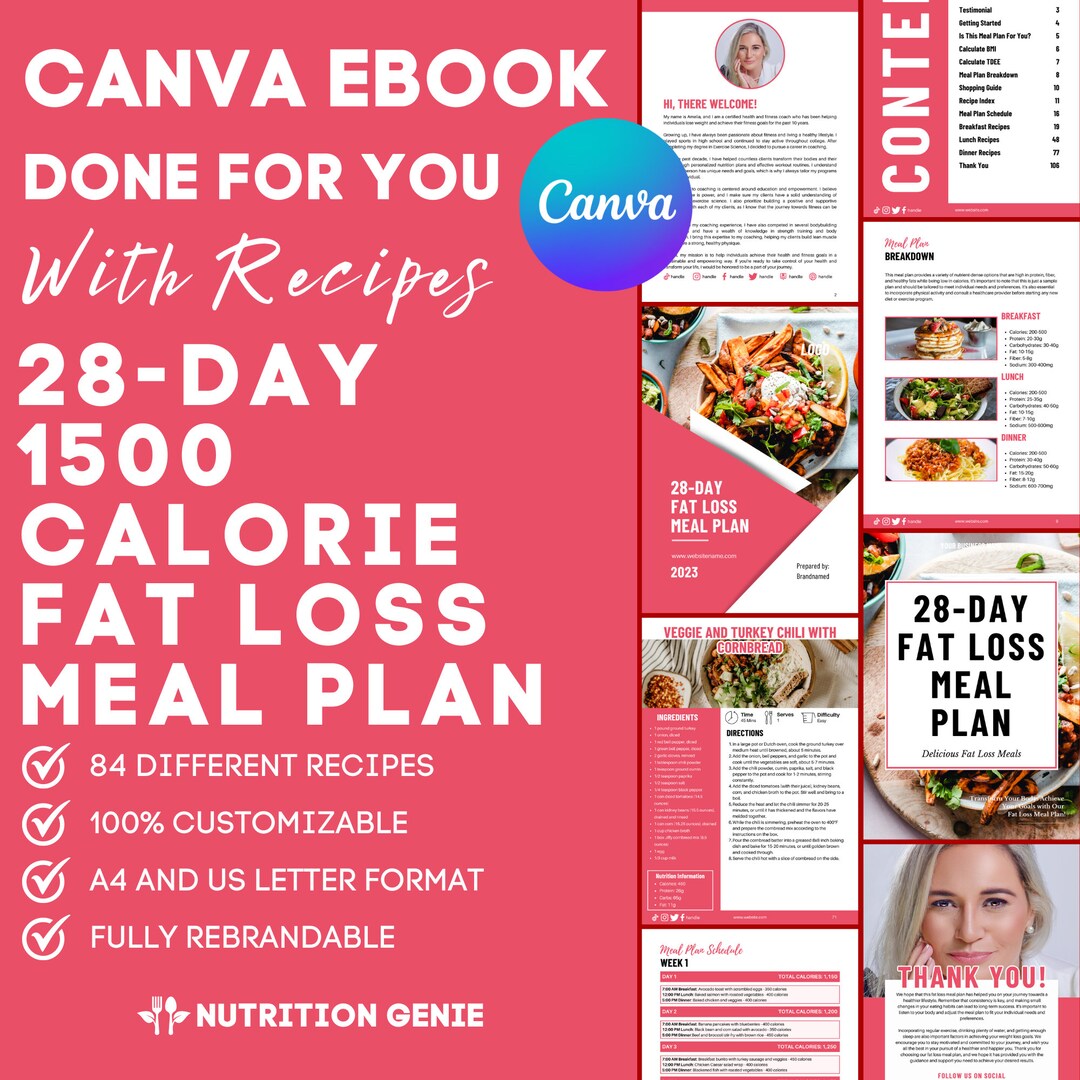 28-day Fat Loss Meal Plan Template, Easy Recipe, Cookbook Recipe