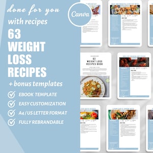 Weight Loss Recipes White Label Recipes Life Coaching eBook Canva Template Customizable Template Recipes Health Coach Template Done For You