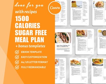 4-Week Sugar-Free Meal Plan Template: Canva Cookbook (Digital Download)