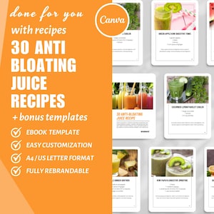Anti Bloating Juice Recipe Delicious and Nutritious Done for You Recipes Editable Rebrandable Lead Magnet Canva Templates Anti Bloating