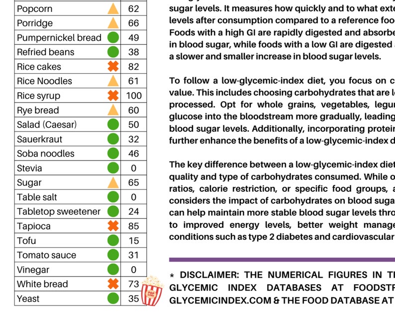 Glycemic index foods list At-a-glance 2 page Pdf PRINTABLE DOWNLOAD Patient education Glycemic Cheat sheet Food for low GI diet Glycemic image 3