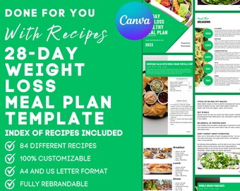 28-Day Weight Loss Meal Plan Template With Recipes Ebook 2000 - Etsy