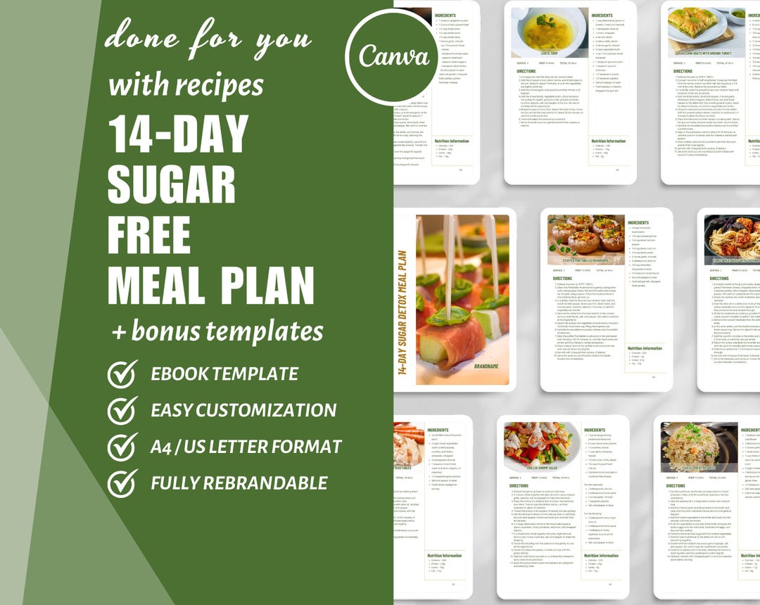 14-day Low Carb Meal Plan Template, Cookbook Recipe Template Canva ... - Low Carb Diet 14 Day Meal Plan