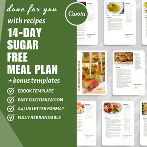 14-Tage Low Carb Essensplan Vorlage, Kochbuch Rezept Vorlage Canva, eBook Vorlage Canva, Digitale Rezept Seiten, Ernährungscoach, dfy Inhalt