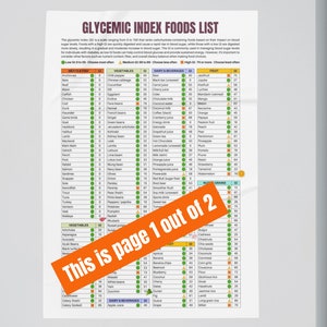 Glycemic index foods list At-a-glance 2 page Pdf PRINTABLE DOWNLOAD Patient education Glycemic Cheat sheet Food for low GI diet Glycemic image 5