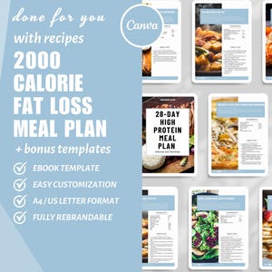 28-Day Fat Loss Meal Plan Template, Cookbook Recipe Template Canva, eBook Canva Nutrition, Digital Recipe Pages, Nutrition Coach dfy content