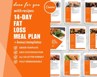 14-Day Fat Loss Meal Plan Template: Canva eBook Recipe (Digital Download)