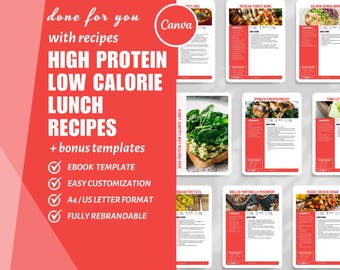 High Protein Lunch Recipes eBook: Canva Template (Digital Download)