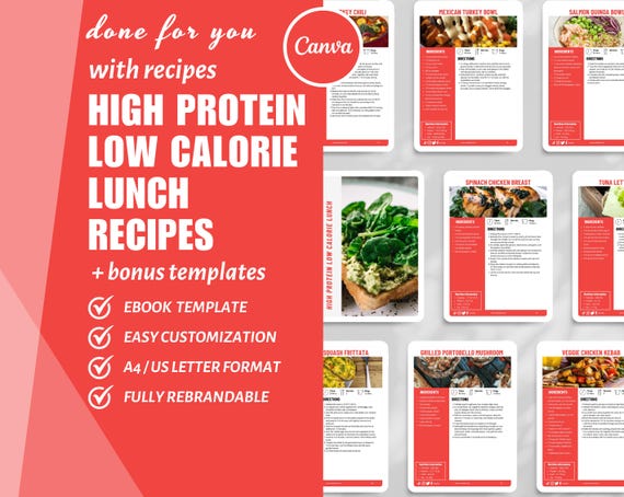 High Protein Lunch Recipes eBook: Canva Template (Digital Download)