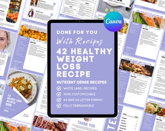 Weight Loss Recipes White Label Recipes Life Coaching eBook Canva Template Customizable Template Recipes Health Coach Template Done For You