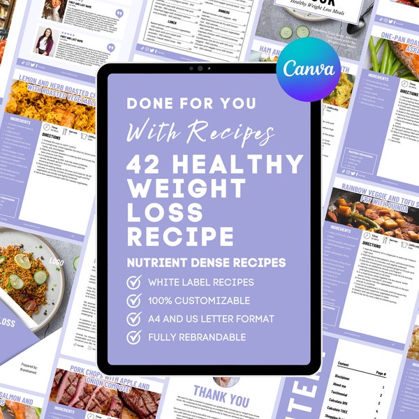 Weight Loss Recipes White Label Recipes Life Coaching eBook Canva Template Customizable Template Recipes Health Coach Template Done For You