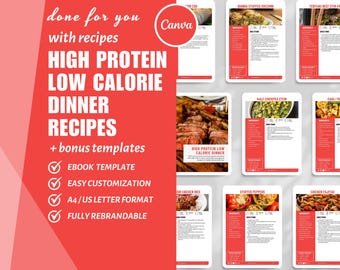 High Protein Dinner Recipes eBook: Canva Template (Digital Download)