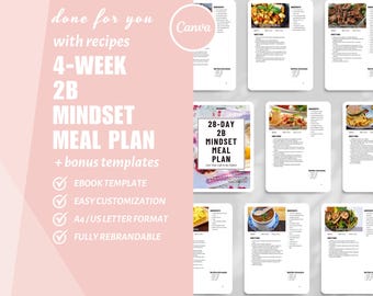 2B Mindset Meal Plan eBook Template Canva: Weight Loss Recipes (DFY Digital Product)