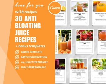 30 Anti Bloating Juice Recipes: Rebrandable Canva Templates (Digital Download)