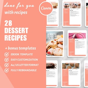 28 Dessert Recipes INSTANT DIGITAL DOWNLOAD Recipe Book Canva Templates Coaching Template for Health and Fitness Coaches Done For You