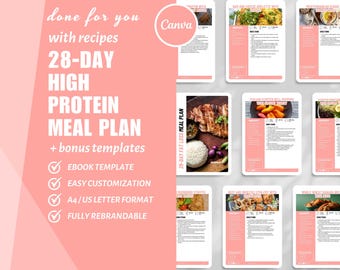 High Protein Meal Plan eBook Template: Canva Small Business (Digital Product)