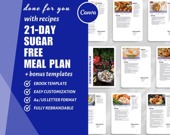 21-Day Sugar-Free Meal Plan eBook: Nutrition Coach Canva Template (Digital Download)