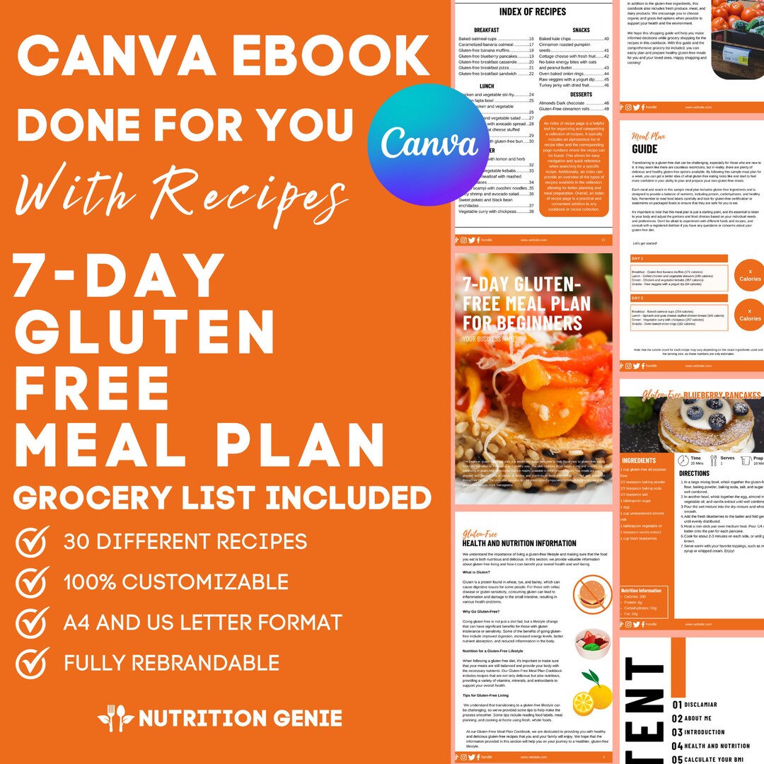 7-day Gluten Free Meal Plan Template, Easy Recipe, Cookbook Recipe