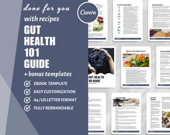 Guía de salud intestinal Plantilla nutricional Salud digestiva Sistema digestivo Limpieza intestinal Intestino permeable Sistema inmunológico Descarga digital Plantilla Canva
